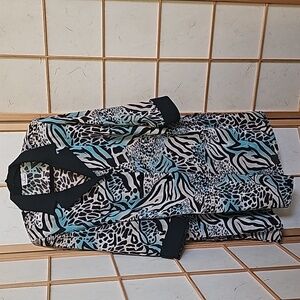 Women Teal/Black/Tan Animal Print Sheer Cardigan JT Collection in a Size XL